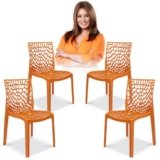 MAHARAJA Plastic Chair Set | Plastic Chair for Home, Living. Dining Room Office Kitchen Restaurant Canteen Hotel Garden, Strong and Sturdy Structure Chair with Arm Rest (Orange, Pack of 4)