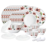 Larah by Borosil Silk Series Bali Opalware Dinner Set | 47 Pieces for Family of 8 | Microwave & Dishwasher Safe | Bone-Ash Free | Crockery Set for Dining & Gifting | Plates & Bowls | Floral Pattern