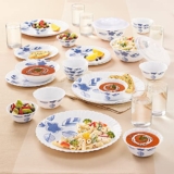 Larah By Borosil Morning Glory Silk Series Opalware Dinner Set With Glasses 35 Pcs For Family of 6, Microwave & Dishwasher Safe, Bone-Ash Free, Crockery Set For Dining & Gifting, Plates & Bowls, White
