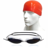 Swimming Set Combo with Goggles, Cap, Nose & Ear Plugs (Black Red)