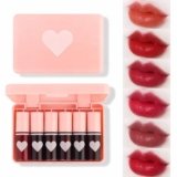 6 Colors Lip Tint Stain Set, Korean Velvet Watery Lip Stain Moisturizing Mini Liquid Lipstick, Multi-use Lip and Cheek Tint, Long lasting Non-Stick Cup Waterproof, Lip Color Makeup (Heart)