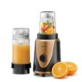 Lifelong Nutri Blender with 2 Jars (400ml & 800ml), 400W Motor, 3 Speed with Pulse, 4 SS Blades, Dual Lids(Sipper & Solid) | Compact Mixer, Juicer, & Grinder for Smoothie, Puree, Chutney (Black, Gold)