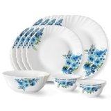 Larah by Borosil Pansy Fluted Series Opalware Dinner Set | 13 Pieces for Family of 4 | Microwave & Dishwasher Safe | Bone-Ash Free | Crockery Set for Dining & Gifting | Plates & Bowls | White