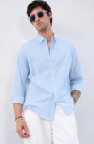 VAIDDO Men Solid Casual Light Blue Shirt