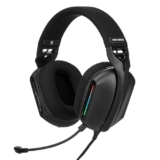Amazon Basics RGB Wired Gaming On Ear Gaming Headphone, 2 Meter Braided Cable, with Mic, Breathable Fabric Earcups, Sleek Design, 3.5mm Connector (USB A only for RGB, Black)