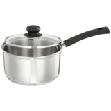 Amazon Brand – Solimo Cookware Saucepan with Glass Lid (2L) | Triply Stainless Steel | Spill-Proof Edges | Ergonomic Handles|Induction and Gas Stove Compatible