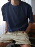 RUNNING MACHINE Striped Men Round Neck Navy Blue T-Shirt