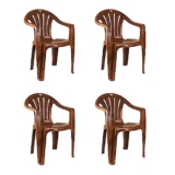 Cello Capri Arm Chair (Sandalwood Brown, Set of 4) | Strong and Durable | Easy to Clean | Chair for Living Room, Bed Room, Kitchen, Office Room, Outdoor | 3 Years Warranty
