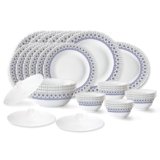 Larah by Borosil Ocean Fluted Series Opalware Dinner Set | 31 Pieces for Family of 6 | Microwave & Dishwasher Safe | Bone-Ash Free | Crockery Set for Dining & Gifting | Plates & Bowls | White