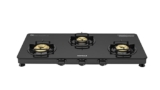 Havells Contour Toughened Glass-Top 3 Brass Burner LPG Gas Stove | Removable Drip Tray | Soft Touch, Ergonomically Designed Knobs | 2 Years Comprehensive Warranty (Black)