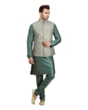 Ethluxis Silk Blend Men Floral Kurta Pyjama Jacket Set (38, Bottle Green)
