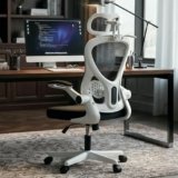 DROGO Ergonomic Office Chair for Work from Home with Breathable Mesh, Flip-up Armrest, Adjustable 3D Headrest & Lumbar Support | Computer Chair for Study | Gaming Chair with 130 Recline (White/Black)