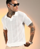 CAMPUS SUTRA Self Design Men Polo Neck White T-Shirt