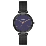 TIMEX Analog Watch for Women with Purple Round Dial & Black Stainless Steel Bracelet Band Water Resistant Women’s Wrist Watches – TWEL118SMU05