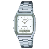 Casio Vintage AQ-230A-7DMQ Analog-Digital White Dial Unisex Watch Silver Metal Strap (AD03)