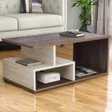ABOUT SPACE Coffee Table – Portable Wooden Centre Table with Storage & Open Rack – Furniture – Sofa Tea Poyee Table for Living Room, Home, Office Tea Table(Beige & Walnut – L 100 x B 40 x H 47 cm)