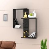 Furniture Café Modern Wooden Wall Mounted Shelf – Intersecting Cube Display Rack for Living Room, Bedroom, and Office Décor (Black)