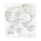 cello Pack of 35 Opalware Dazzle Secret Garden Dinner Set(White, Microwave Safe)
