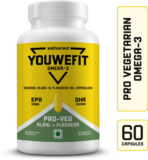 YouWeFit Pro-Vegetarian Omega-3 Capsules | 1000mg Algal Oil + Flaxseed Oil Capsules(60 Capsules)