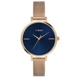 TIMEX Analog Watch for Women with Blue Round Dial & Rose Gold Stainless Steel Bracelet Band Water Resistant Women’s Wrist Watches – TWEL155SMU07