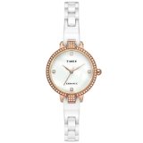 TIMEX Analog Watch for Women with Mother of Pearl White Round Dial & White Ceramic Bracelet Band Water Resistant Women’s Wrist Watches – TWEL15700