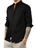 UPnGO Men’s Regular Fit Polycotton Formal/Casual Shirt | Full Sleeve Button-Down Solid Shirt for Office Black