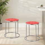 NGFC Steel Stool for Indoor/Outdoor Use – Home, Medical, Hospital, Food, Doctor, Kitchen, Office, Café, Cafeteria – Metal Bar Chair (Multicolour Plastic Seat, Silver pk2)