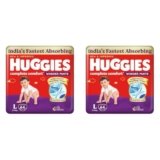 Huggies Complete Comfort Wonder Pants | Pant Style Baby Diapers L Size, 64 Count | India’s Fastest Absorbing Diaper, Patented Dry Xpert Channel, Ideal for 9 to 14 Kgs (Pack of 2)
