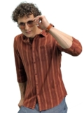 Highlander Men’s Slim Fit Shirts | Striped | Long Sleeves | Spread Collar | Casual Shirts | Men Shirts Rust