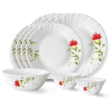 Larah by Borosil Oriental Fluted Series Opalware Dinner Set | 13 Pieces for Family of 4 | Microwave & Dishwasher Safe | Bone-Ash Free | Crockery Set for Dining & Gifting | Plates & Bowls | White