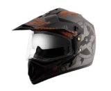 Vega Off Road Secret ISI Certified Matt Finish Full Face Dual Visor with Peak Helmet for Men and Women Outer Clear Visor and Inner Smoke Sun Visor(Dull Anthracite Black, Size:M)
