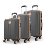 Safari Thorium Royale 8 Wheels Spinner Set of 3 Trolley Bags Hard Case Polycarbonate Luggage,TSA Lock,Wet Pouch Organized Interior,Suitcase for Travel,Trolley Bags for International Travel, Gun Metal