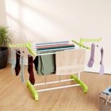 Amazon Brand – Solimo Premium Mild Steel Double Support Cloth Drying Rack | Foldable and Movable | Lightweight | White & Green