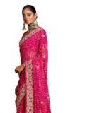 Satrani Women’S Georgette Embroidery Bandhani Printed Saree With Unstitched Blouse Piece (4611S1042N_Rani Pink)