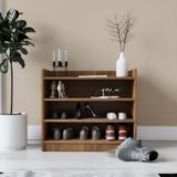 neuspace Hex Shoe Rack 4-Tier Wooden Shoe Storage Rack, 68 x 31 x 60 cm, Leon Teak