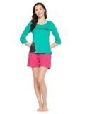 Clovia Women’s Cotton Print Top & Chic Basic Shorts Set (LS0661P17_Green_1_XXL)