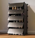 Sasimo 5-Shelf-5-Door Plastic Cubort Shoe Rack Plastic Collapsible Shoe Stand(Black, 5 Shelves, DIY(Do-It-Yourself))