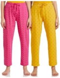 Amazon Brand – Symbol Women’s Cotton Ankle Length Regular Fit Pyjama Set (Combo Pack of 2) (SBT-02 Cont_Mustard & Magenta_XL)