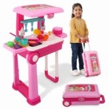 Lifelong Big Kitchen Play Set for Kids 3–8 Yrs | Light & Sound Portable Suitcase Toy Kitchen | 28 Pieces Pretend Cooking Accessories, Stove, Pots, Pans & Play Food |Playset for Girls (Pink, 39*20*12)