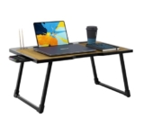 Ketisa Multipurpose Foldable Laptop Table with Cup, Pen Holder & Docking for Tablet | Work from Home, Writing Table, Bed Table, Breakfast Table, Portable (Wooden – 60[cm] x 40[cm] x 24[cm])