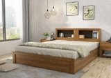 Spacewood Blaze Bed | King Size (78 X 72) Engineered Wood Bed with Box Storage| 3 Year Warranty | Modern Design | Natural Teak