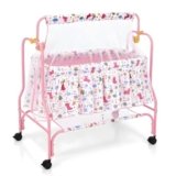 Amazon Brand – Supples Baby Cradle with Swing & Mosquito Net | 0–8 Months | Swing Lock | 4 Wheels with Brake | Soft & Comfortable for Baby Sleep | Sturdy Mild Steel Frame | Pink