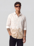 SANBROS Men Printed Casual Cream, Beige Shirt