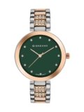 Giordano Eleganza Collection Analog Watch for Women with Crystal-Studded Strap & Diamond Indices (Dial:Green,Strap:Rose Gold)