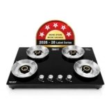 Beyond Appliances Quantum Pro 4 Burner | Gas Saver Stove | 5 Star Energy Rated |10 Year Warranty | Auto Ignition | 77% Energy Efficient| Full Brass burners | LPG & PNG | ISI & LERC Certified
