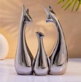 Amazon Basics Home Decor Happy Silver Deer Statue Family Piano Finish Ceramic Figures (Set of 3, Silver)