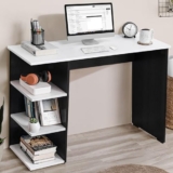 ABOUT SPACE Study Table with 3 Tier Bottom Storage – Modern Tabletop Computer Table for PC, Laptop, Writing Office Table with Open Bookshelf Lower Storage [Black Mahogany & White-L103 x B40 x H75 cm]