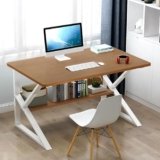 Lukzer Modern Engineered Wood Computer Desk with Built-in Bookshelf, Space-Saving Design, Oak Brown Top & White Frame, Study Table,100x50x78cm (MST-001)