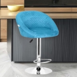 Da URBAN® Cozy Velvet Finish Height Adjustable & Revolving Bar Stool/Kitchen Chair (Blue)