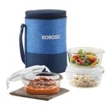 Borosil Borosilicate Glass Lunch Box with Bag (Prime, 400ml x 3)